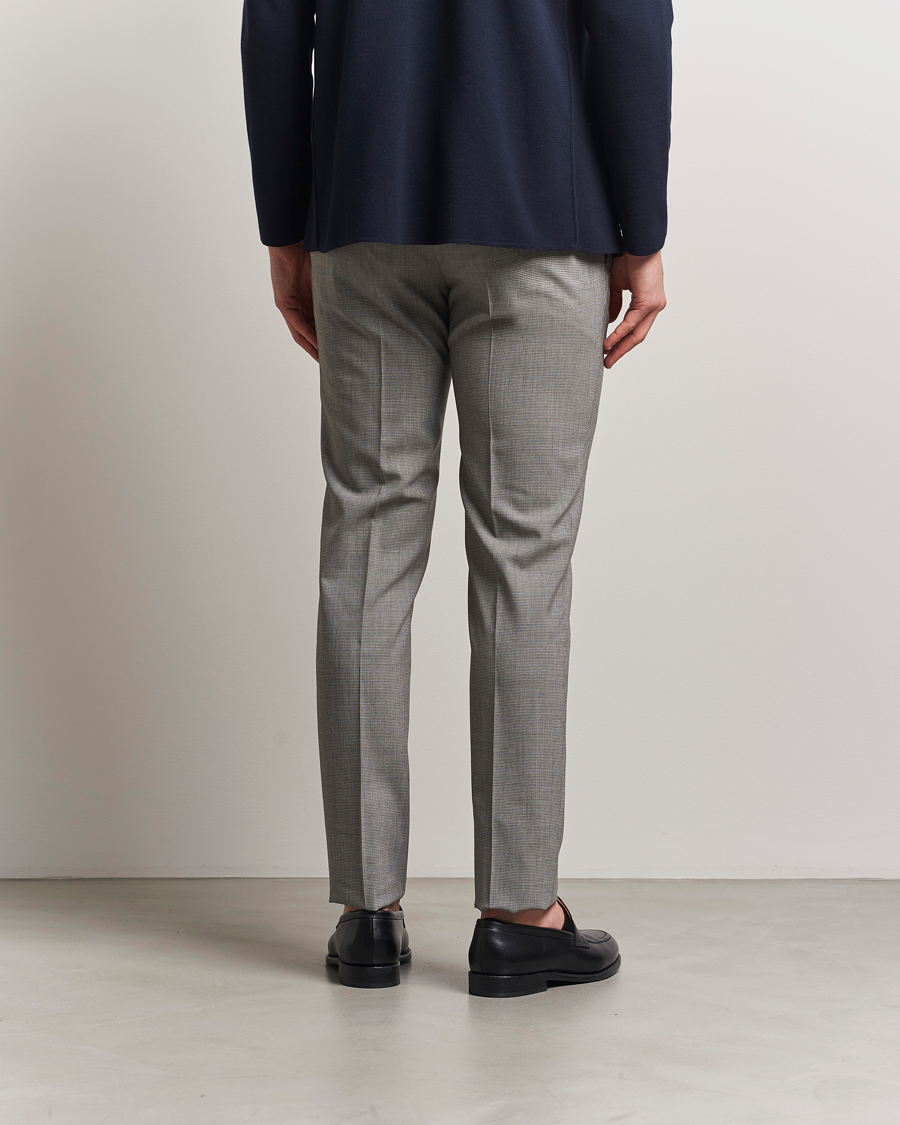 Incotex Slim Fit Micro Houndstooth Wool Trousers Light Grey