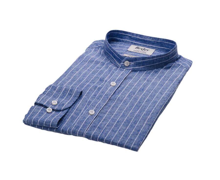 Chemise coton lin Chambray Bleu Océan Liseré Blanc - ELRIC