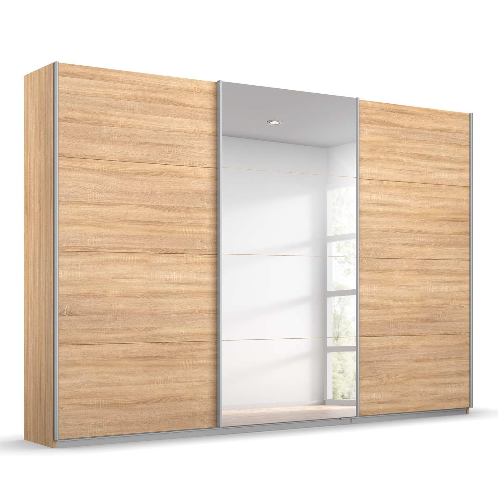 Schwebetürenschrank Sonoma Eiche - alufarben - mit Spiegel - 271x210 cm
