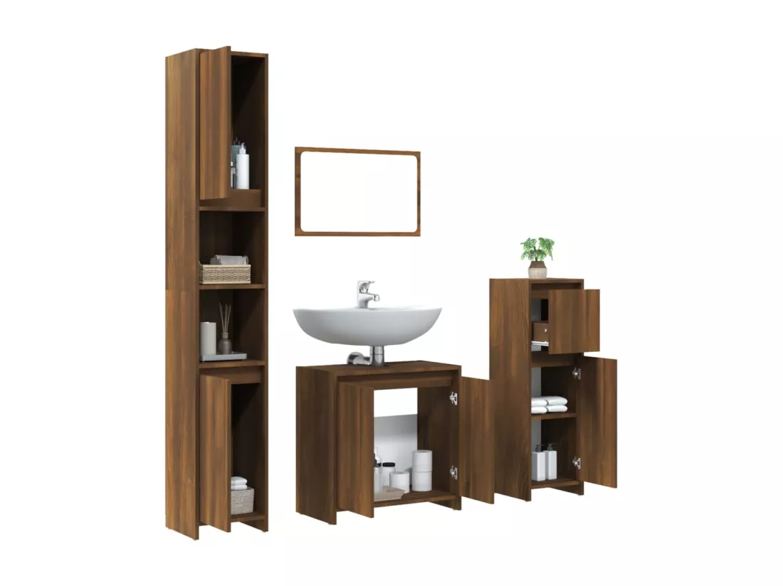 Ensemble de meubles de salle de bain 4 pcs Chêne marron