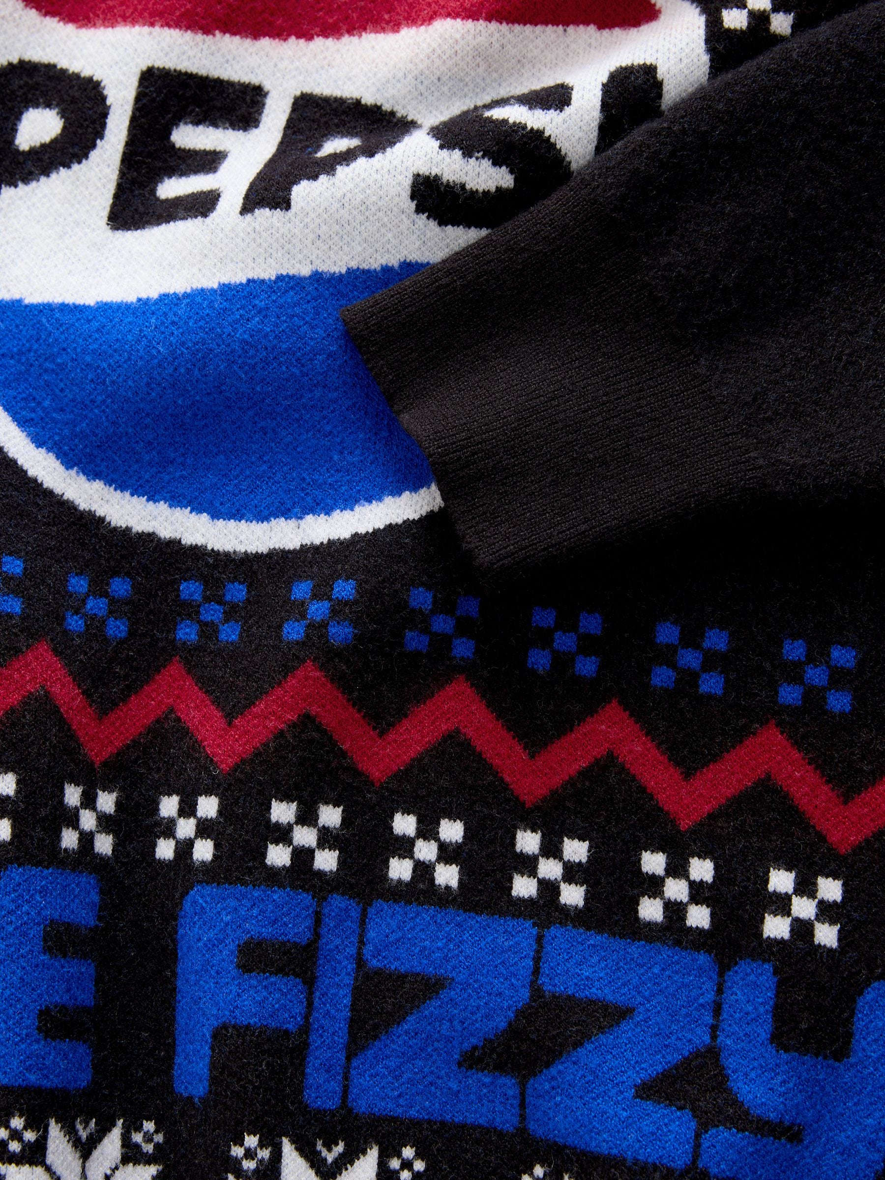 Zwart - Regular Fit Christmas Pepsi Fairisle Pattern Graphic Crew Neck Jumper