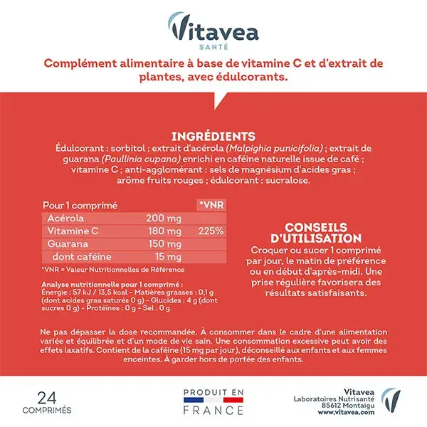 Vitavea Vitamina C + Reforço de Guaraná 24 comprimidos mastigáveis