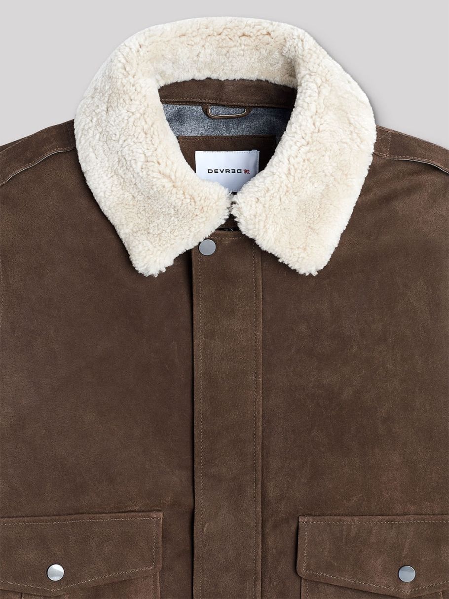 Blouson en cuir col sherpa