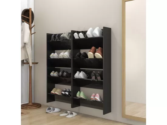 Armoires à chaussures murales 4 pcs Noir brillant 60x18x60 cm