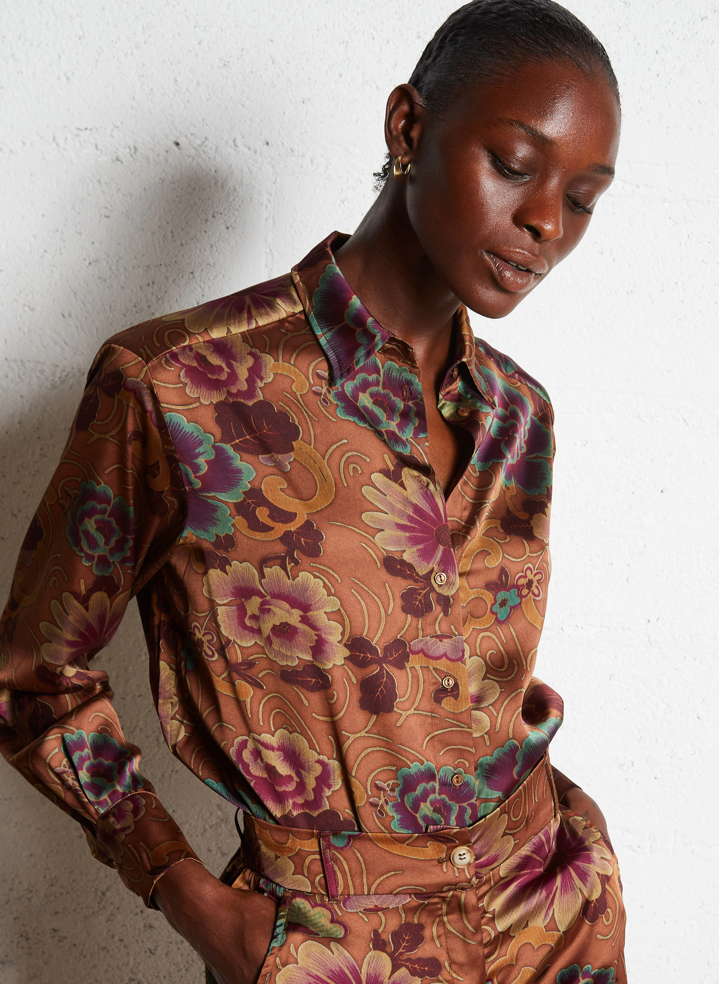 CASHIBA - Chemise col classique droite imprimée | Marron