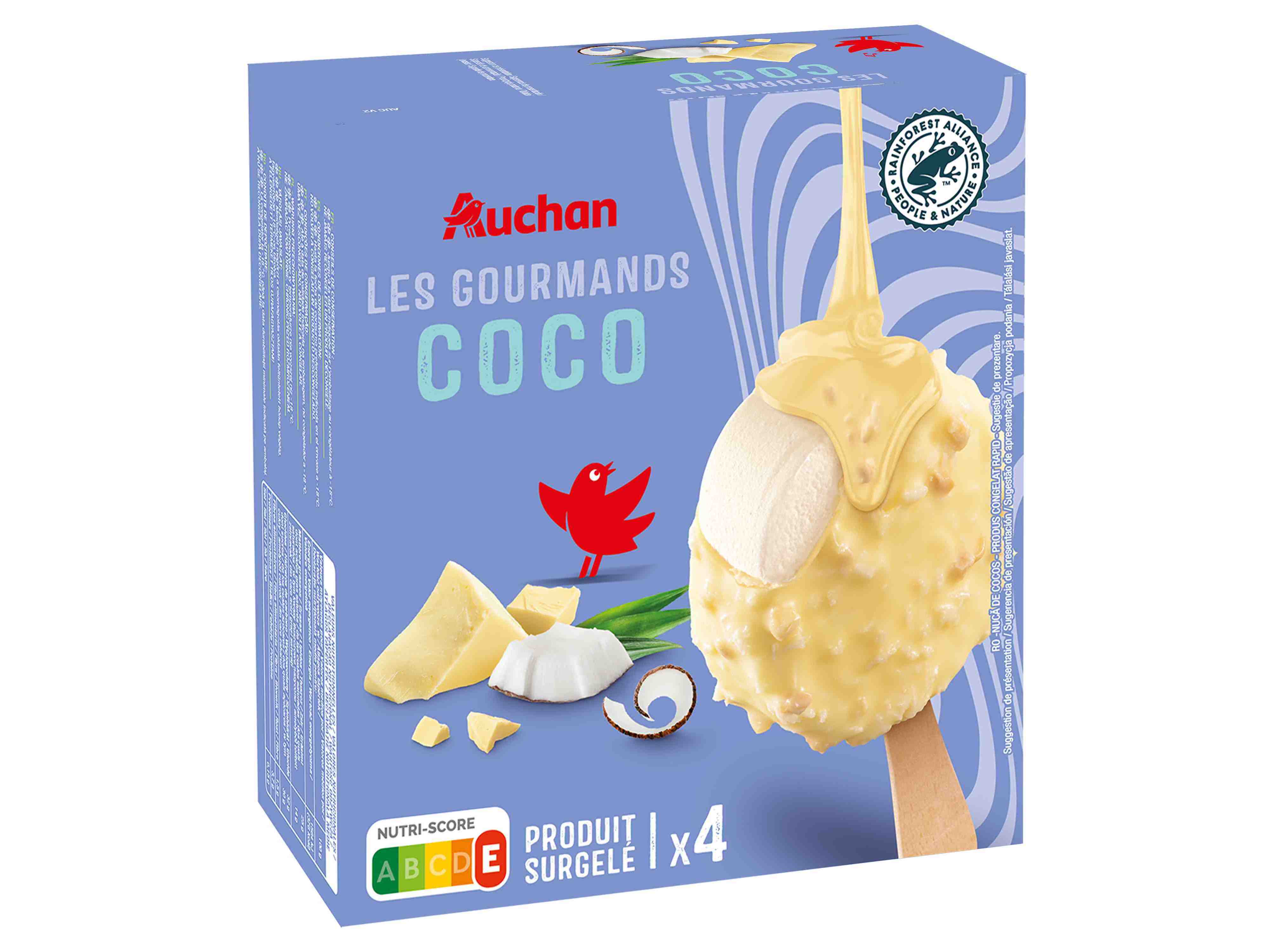GELADO AUCHAN COCO COM COBERTURA CHOCOLATE BRANCO 4X70ML