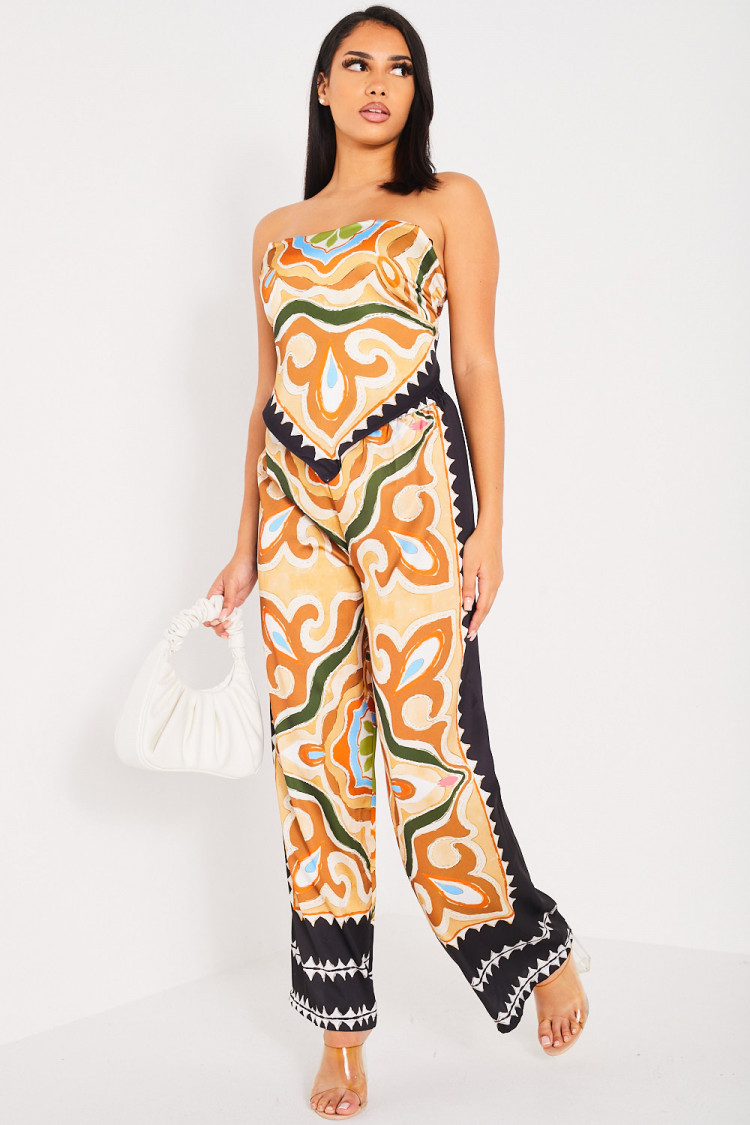 Ensemble 2 pièces crop top + pantalon noir abstrait