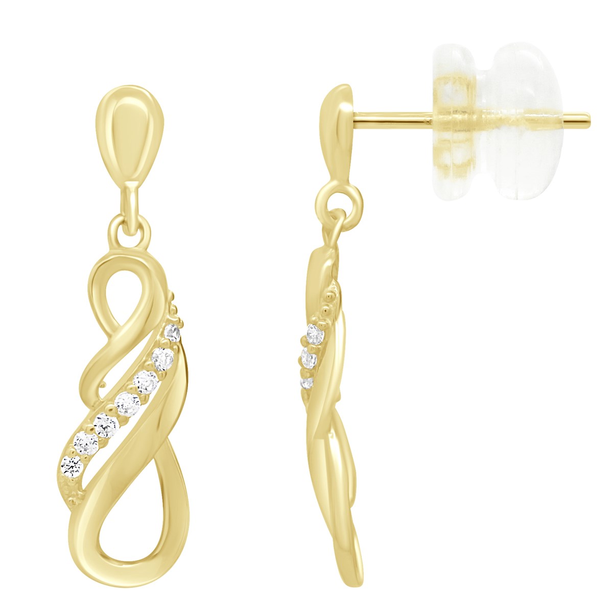 Boucles D'Oreilles Pendantes Fantaisies Serti d'Oxydes de Zirconium - Or Jaune
