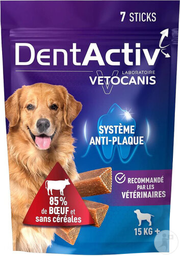 Vetocanis DentActiv Sticks Dentaires Bœuf Chien 15kg+ Sachet 7 Pièces
