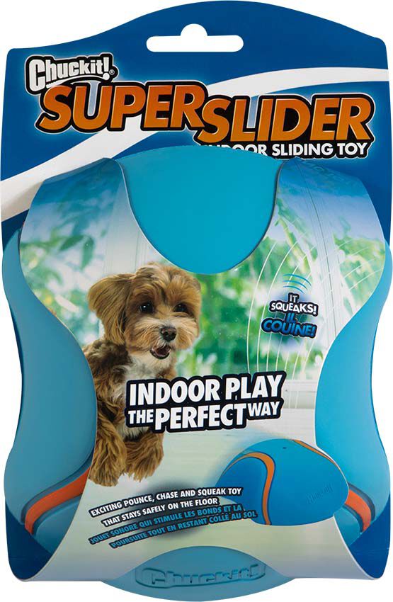 Chuckit Indoor Slider met Pieper - Apporteren - Hondenspeelgoed - Lichtblauw/Oranje - 23x15x7 cm