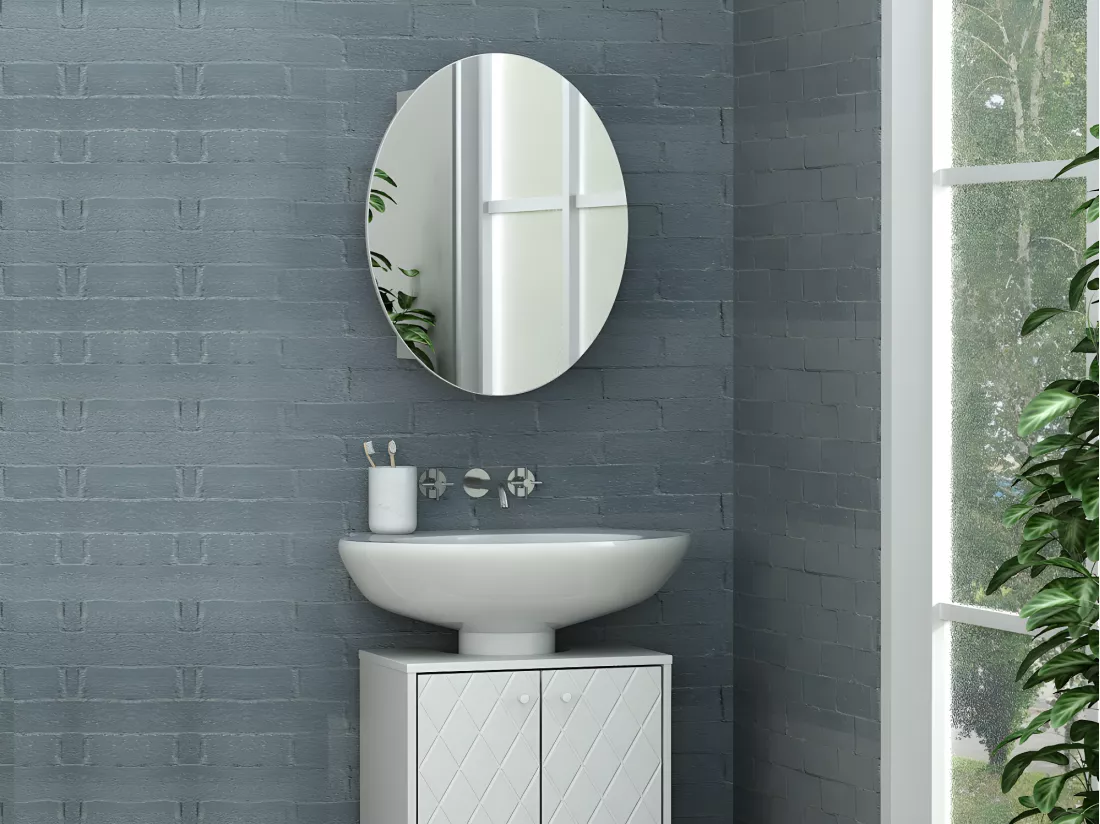 Armoire murale de salle de bain ovale avec miroir - Blanc - RURI