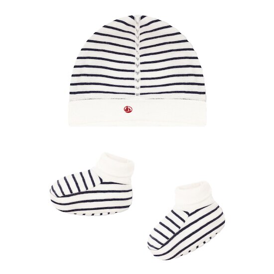 Lot de bonnet et chaussons bébé marinière   de               Petit Bateau