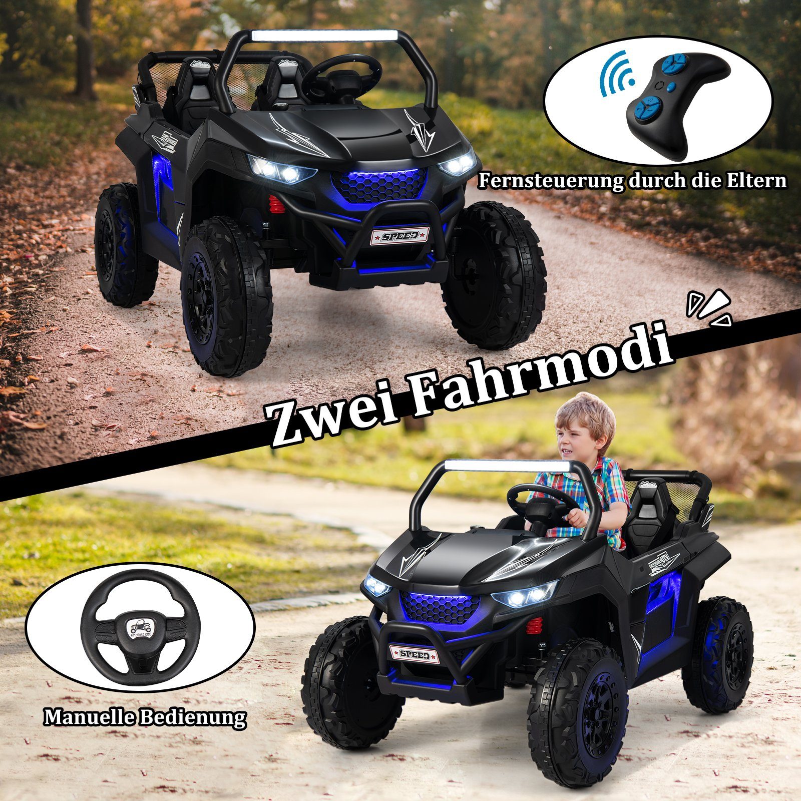Quadriciclo infantil elétrico COSTWAY 12V, 2 lugares, 2-4 km/h