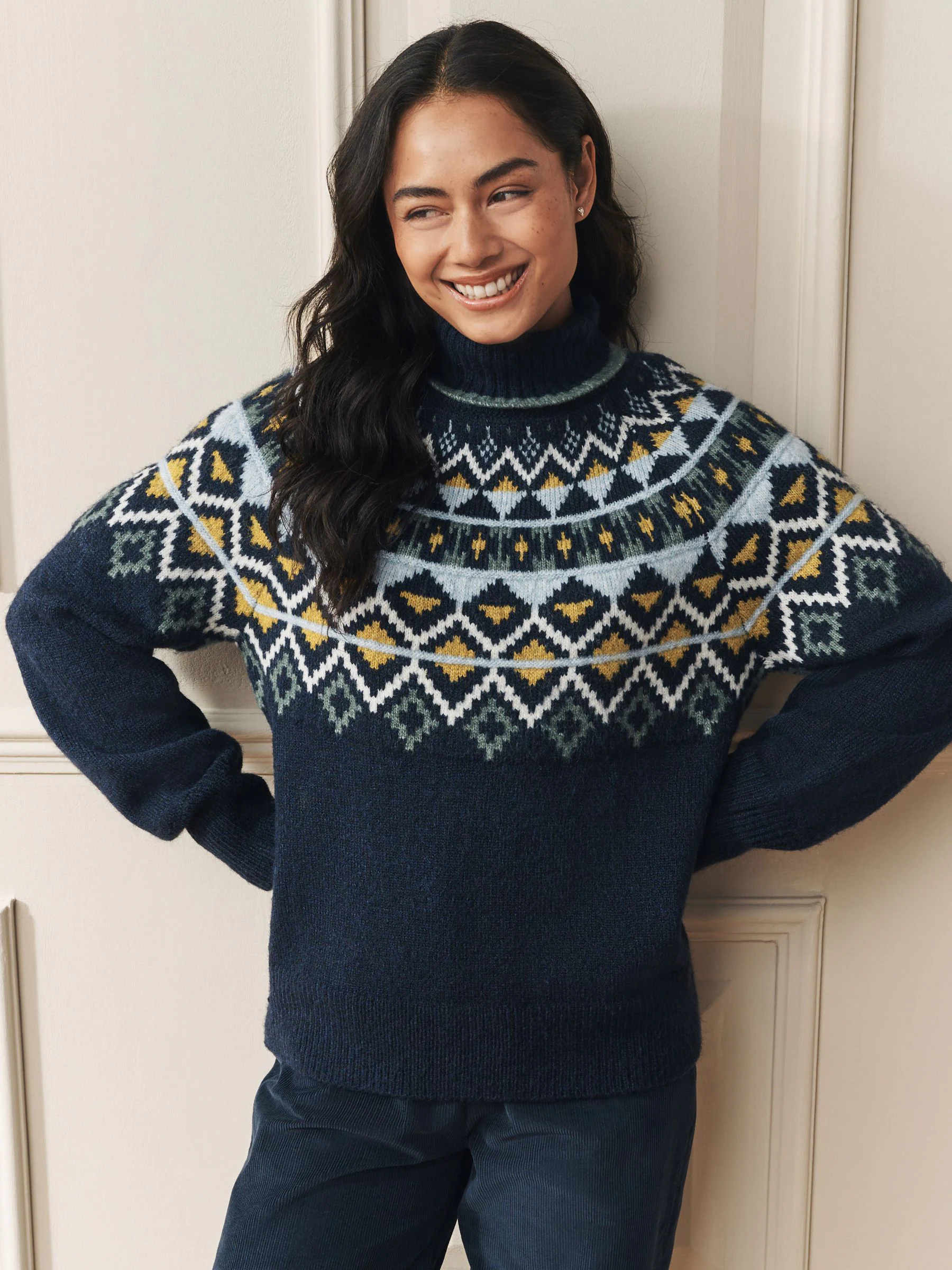 Laura Ashley Fairisle Pattern Roll Neck Jumper With Wool
