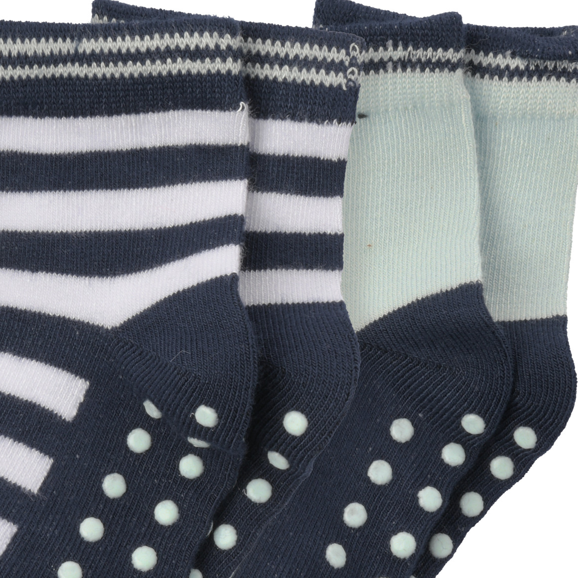 Topomini 2 Paar Baby Stoppersocken im Set dunkelblau / weiss / hellgrün
