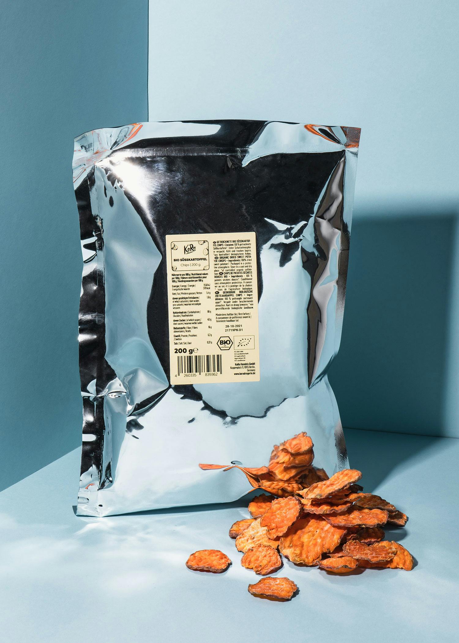Bio Süßkartoffelchips ohne Zusatz von Öl und Salz 200 g