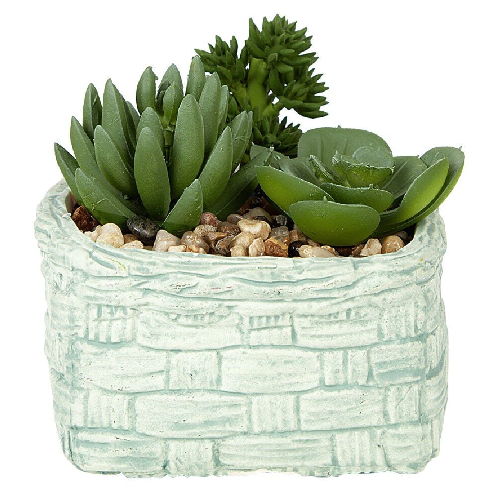 Plante grasse artificielle pot céramique style panier effet pierre