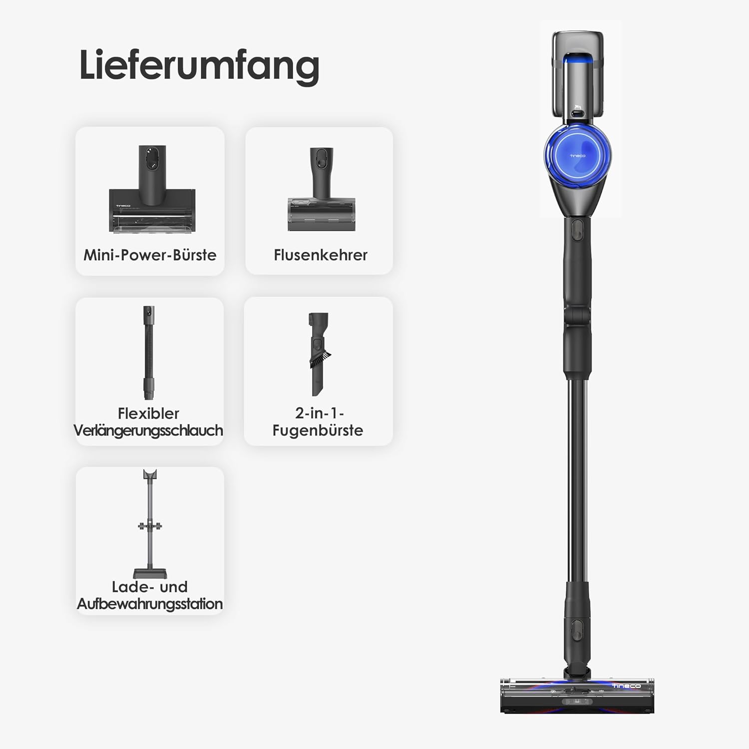 Tineco Pure ONE S70 Akku Staubsauger, 200 AW, LED, 3DSense Pro Reinigungssystem, bis zu 95 Min. 6-stufiges Filter, ZeroTangle-Bürste, Intelligenter Kabelloser Handstaubsauger