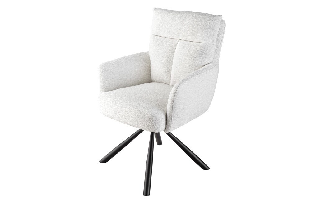 riess-ambiente Stuhl BIG GEORGE - drehbar Retro weiß Bouclé mit Armlehnen Bonellfederkern Esszimmer