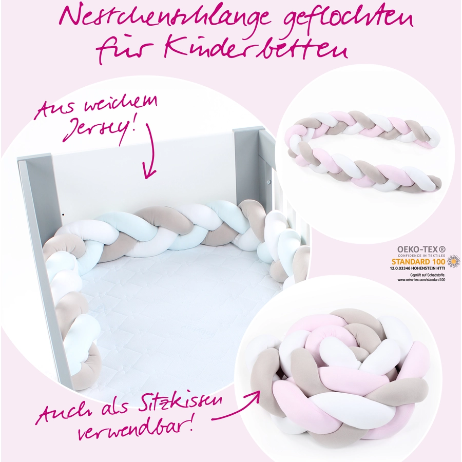 babybay® Nestchenschlange Zopfmuster weißbeigerosé 200 cm