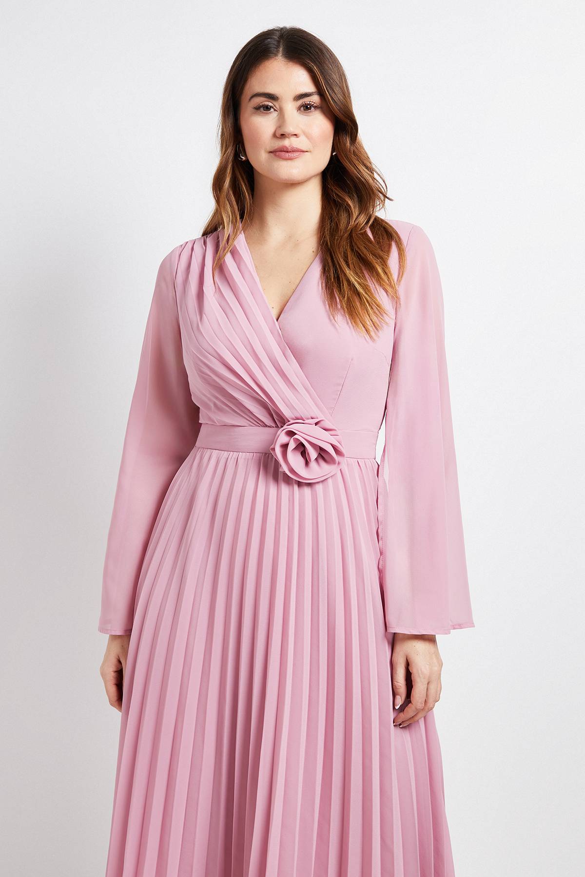 Wallis Robe Midi à Corsage Plissé et Manches Cape