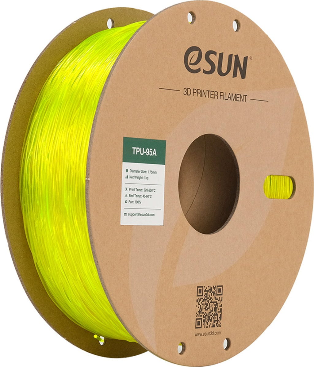 eSUN  TPU-95A Translucent Yellow, 1,75 mm / 1000 g    Robustes Filament mit ausgezeichneter Elastizität