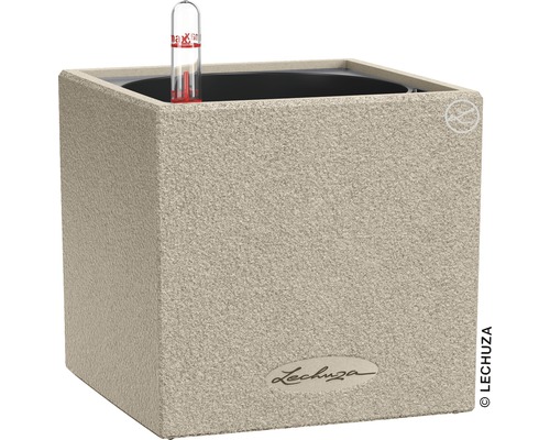 Canto Stone kunststof bloempot, 14x14x14 cm, zandbeige, inclusief grondbewateringssysteem en waterniveau-indicator
