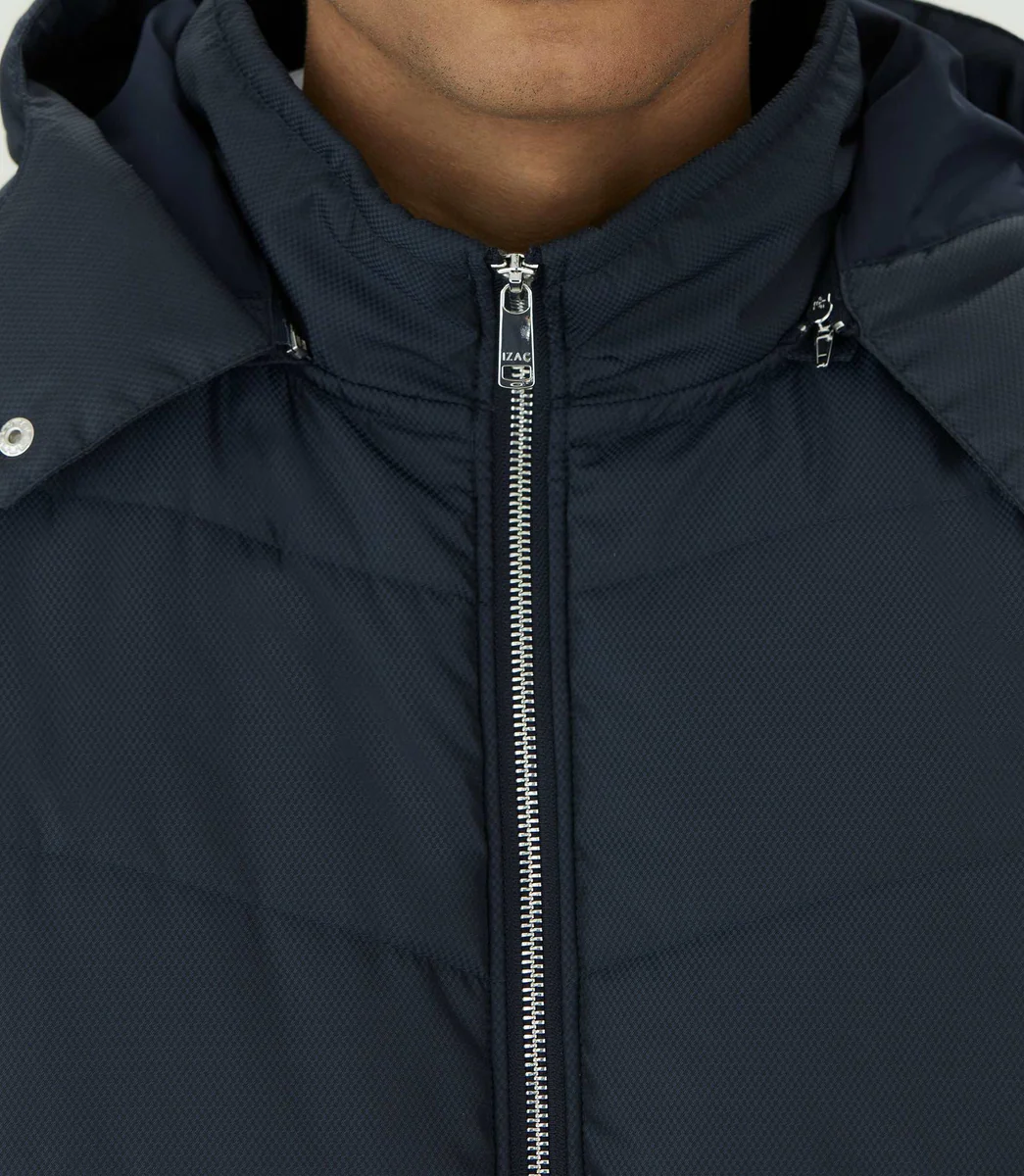 Sweat zippé à capuche bi-matière marine 