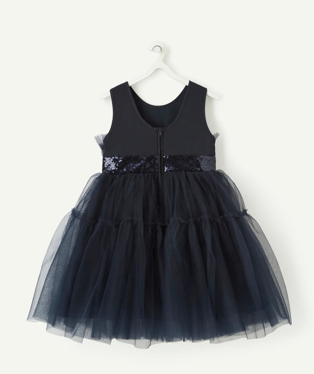 ROBE CRÉATEUR 2022 FILLE EN TULLE BLEU MARINE ET PAILLETÉ