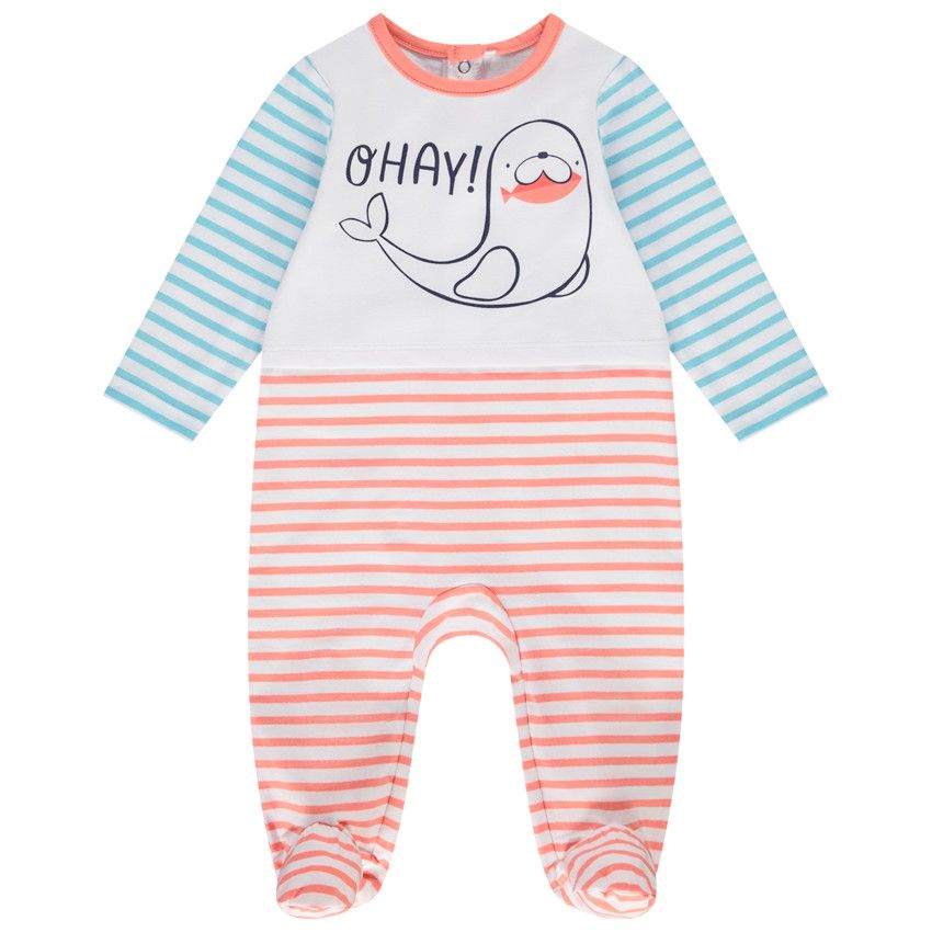 Dors-bien en jersey à rayures print morse pour bébé garçon - Blanc