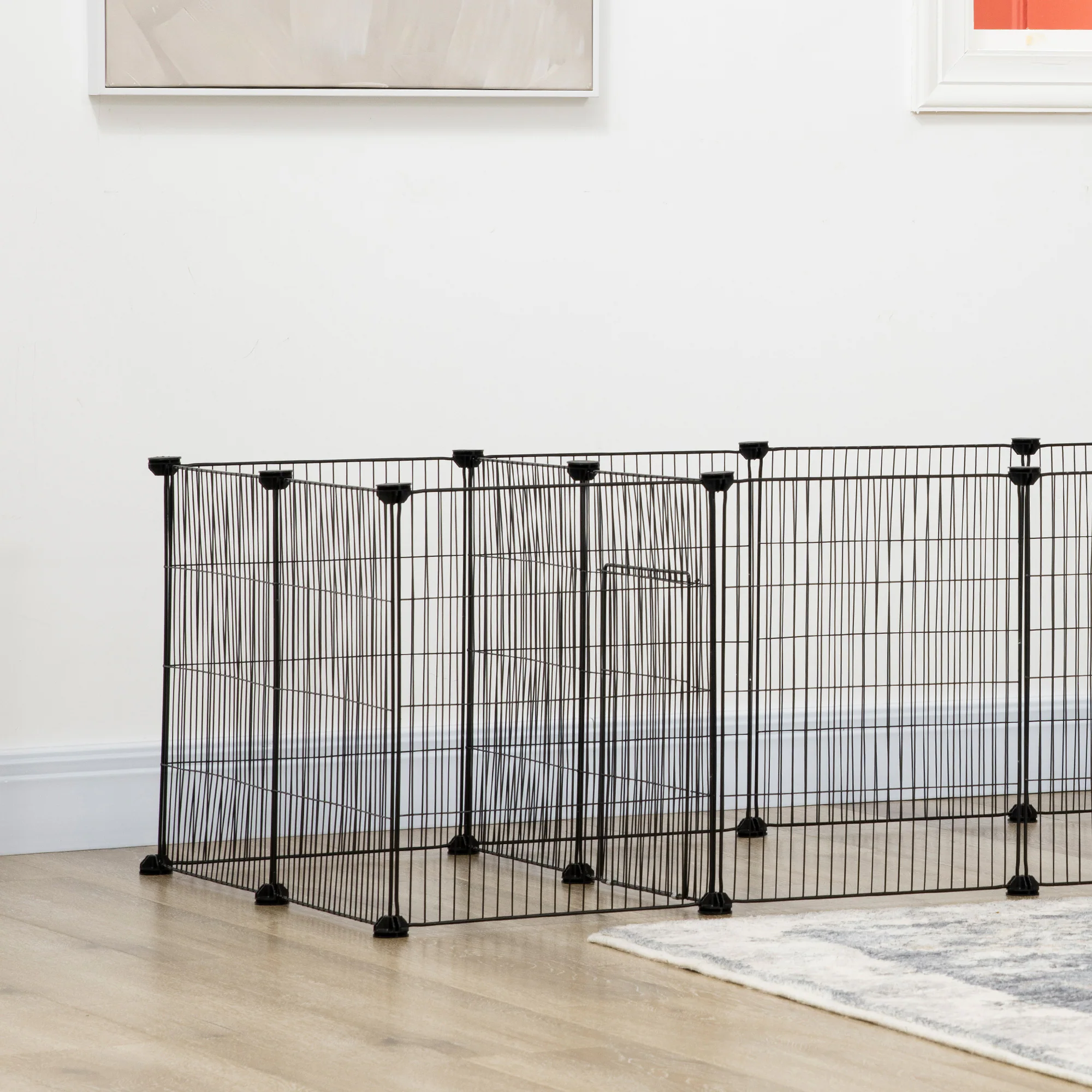 PawHut Kleintierauslauf mit Mesh-Platten schwarz 175L x 70B x 45H cm