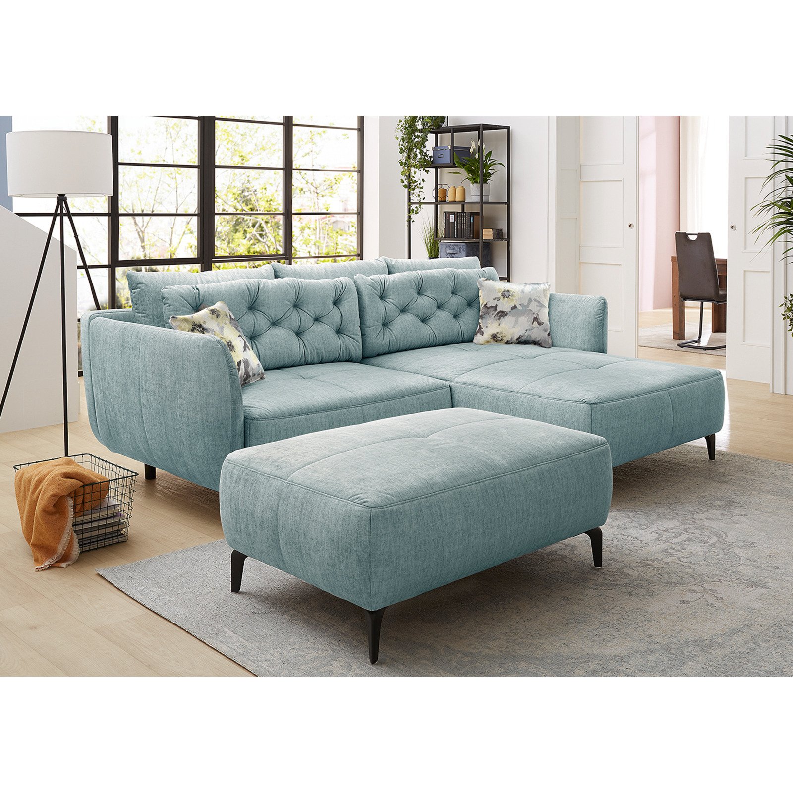 Hocker Oslo Stoff Velours-Optik hellblau