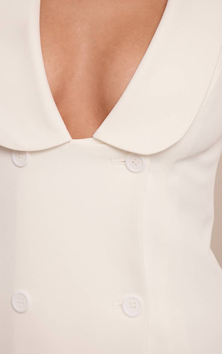 Blanc Robe Blazer Tissée À Revers Courbé