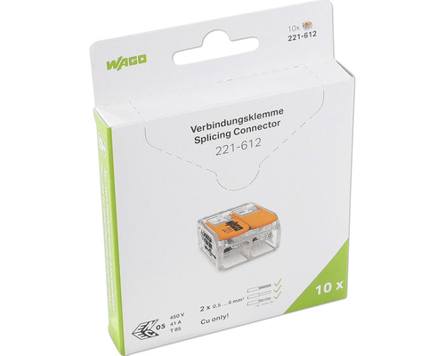 Wago 221-612 COMPACT-klemblok 0,5-6 mm² 2-aderige hefboomklem 10 stuks