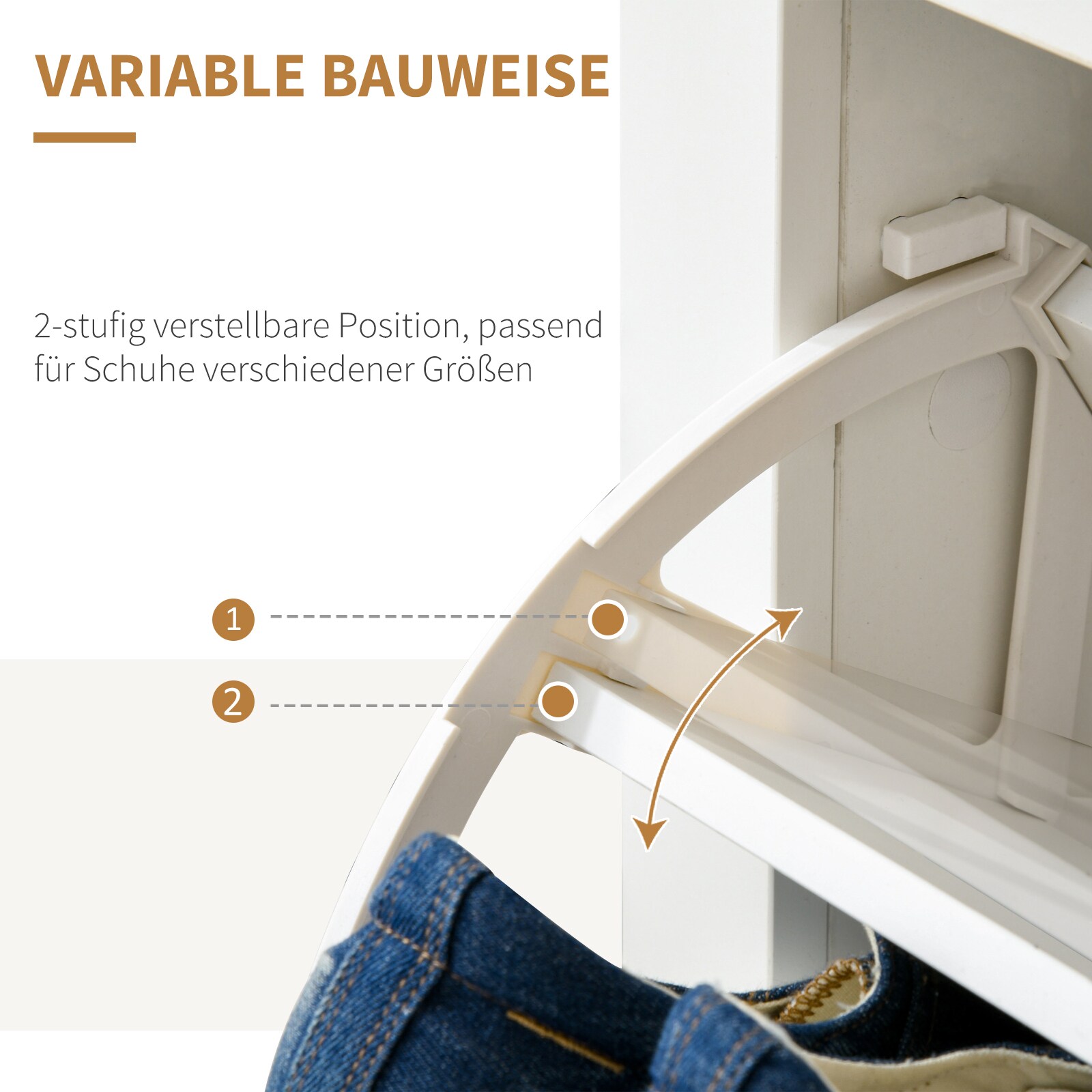 HOMCOM Schuhschrank mit Kippsicherung weiß, natur 72L x 26B x 80H cm