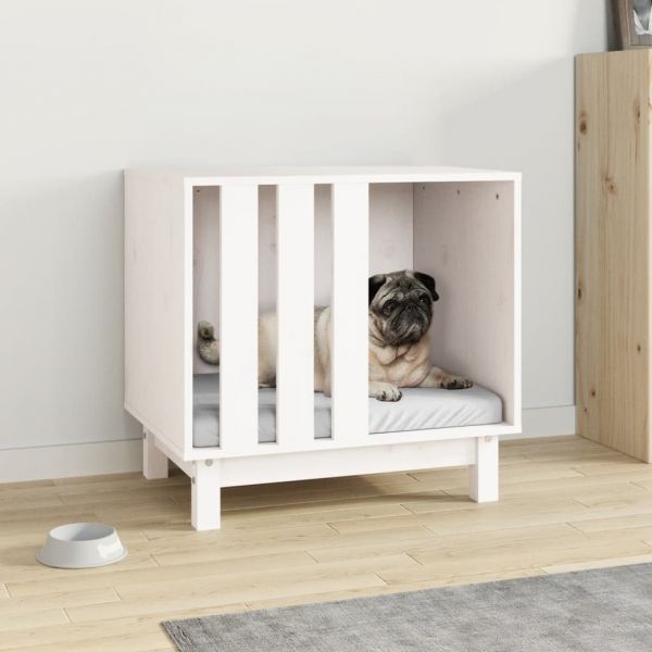 Casota para Cães 60x45x57 cm Madeira de Pinho Maciça Branco - 822477