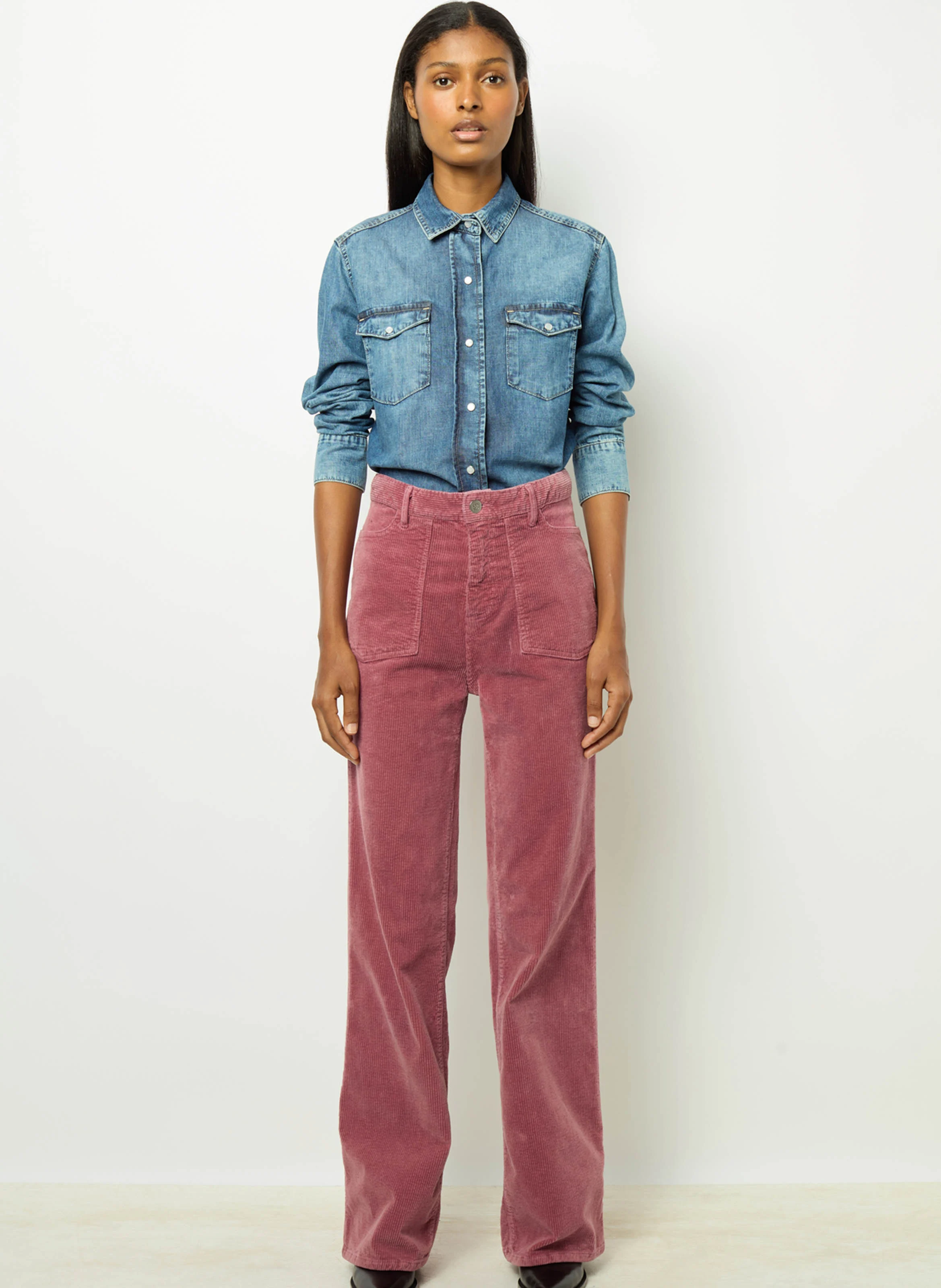 NAZIA - Pantalon droit en coton mélangé | Rose