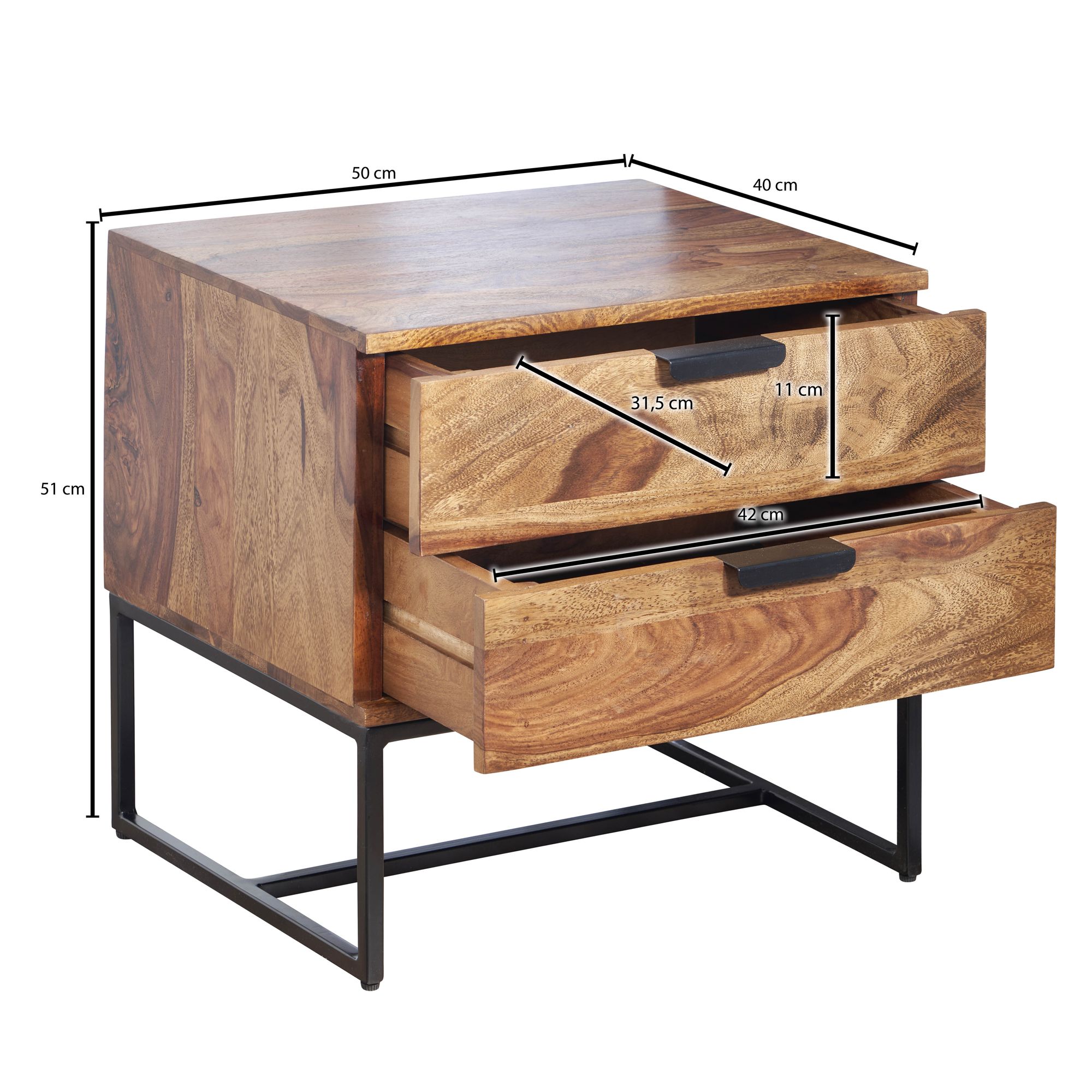 Nachttisch FineBuy Nachtkommode Boxspringbett Massivholz 50x40x51 cm Schubladen