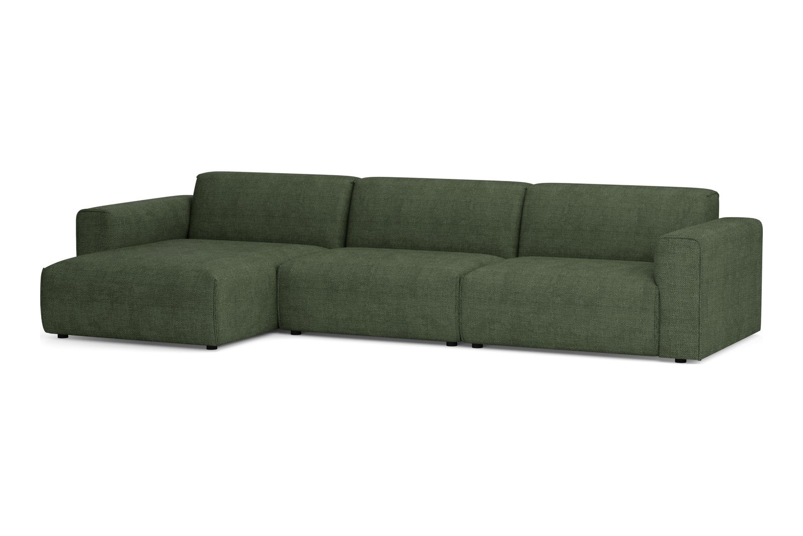 Monaco Lux 3-seter med XL sjeselong venstre Tekstil Fjord 11 Winter Moss med sorte ben. Lux komfort.