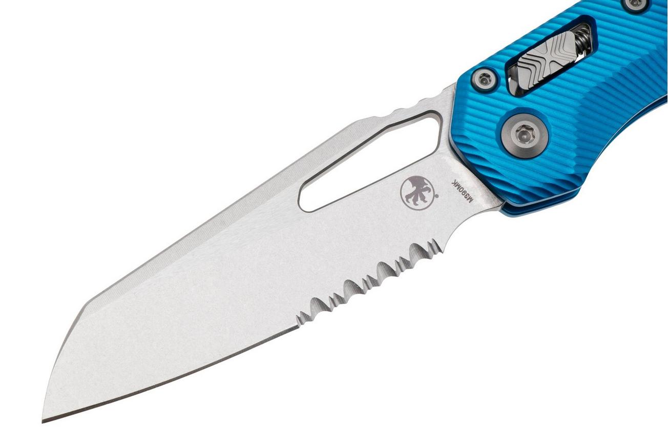 Microtech MSI Standard Issue 210-11FLBL, Stonewashed M390MK, Fluted Blue Aluminum, partly serrated zakmes