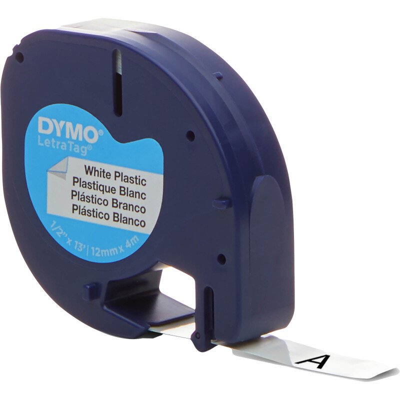 Ruban plastique Dymo LetraTag 12 mm x 4 m écriture noire
