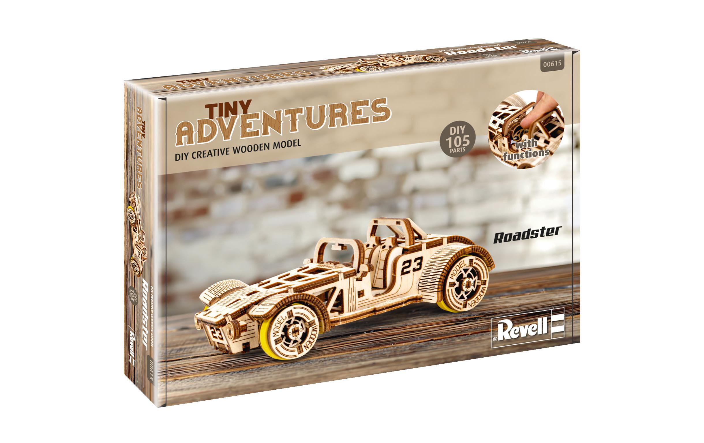 Tiny Adventures Roadster HolzbausatzMaschine mit Gummibandmotor