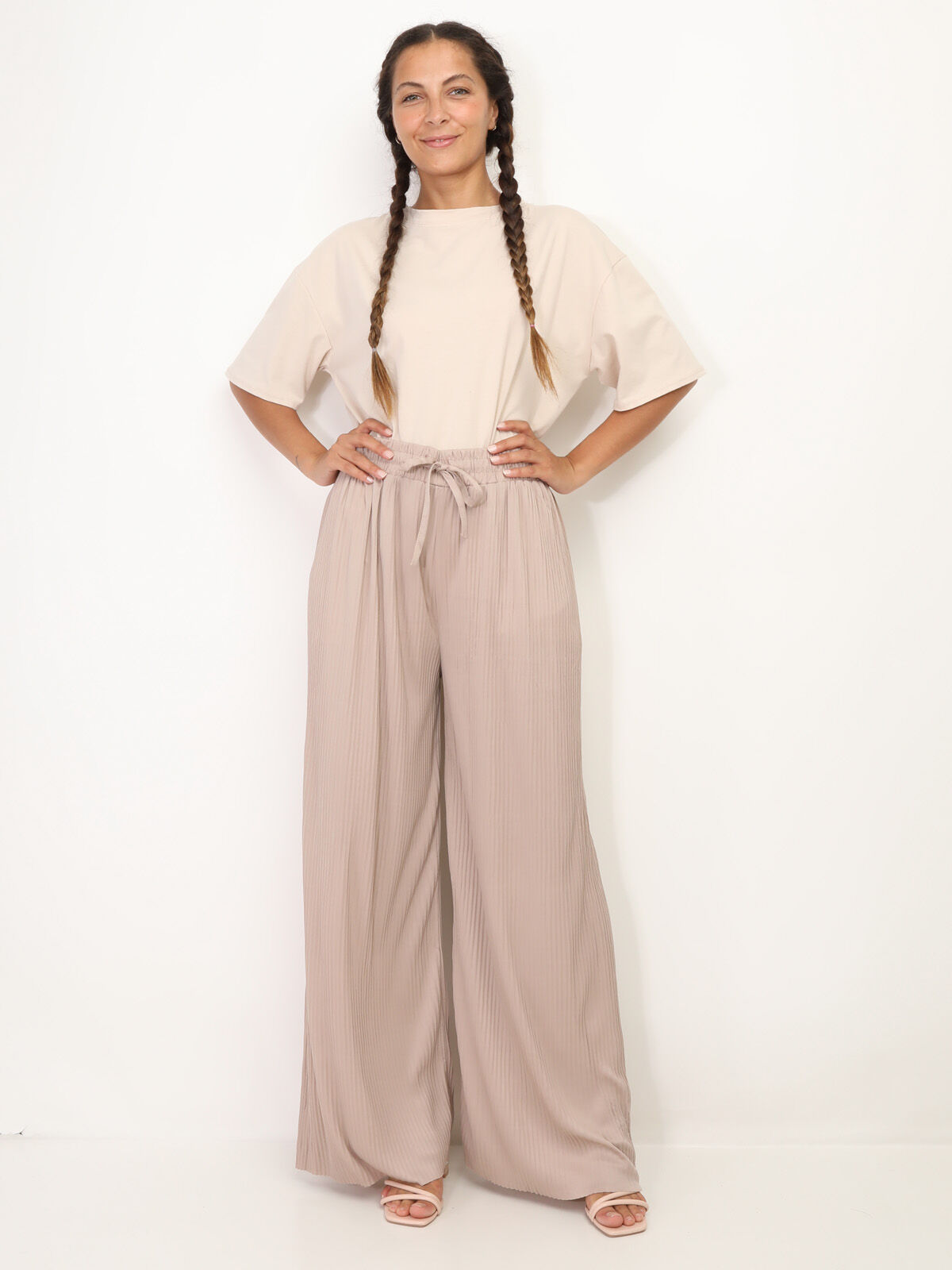 Pantalon large plissé- Taupe