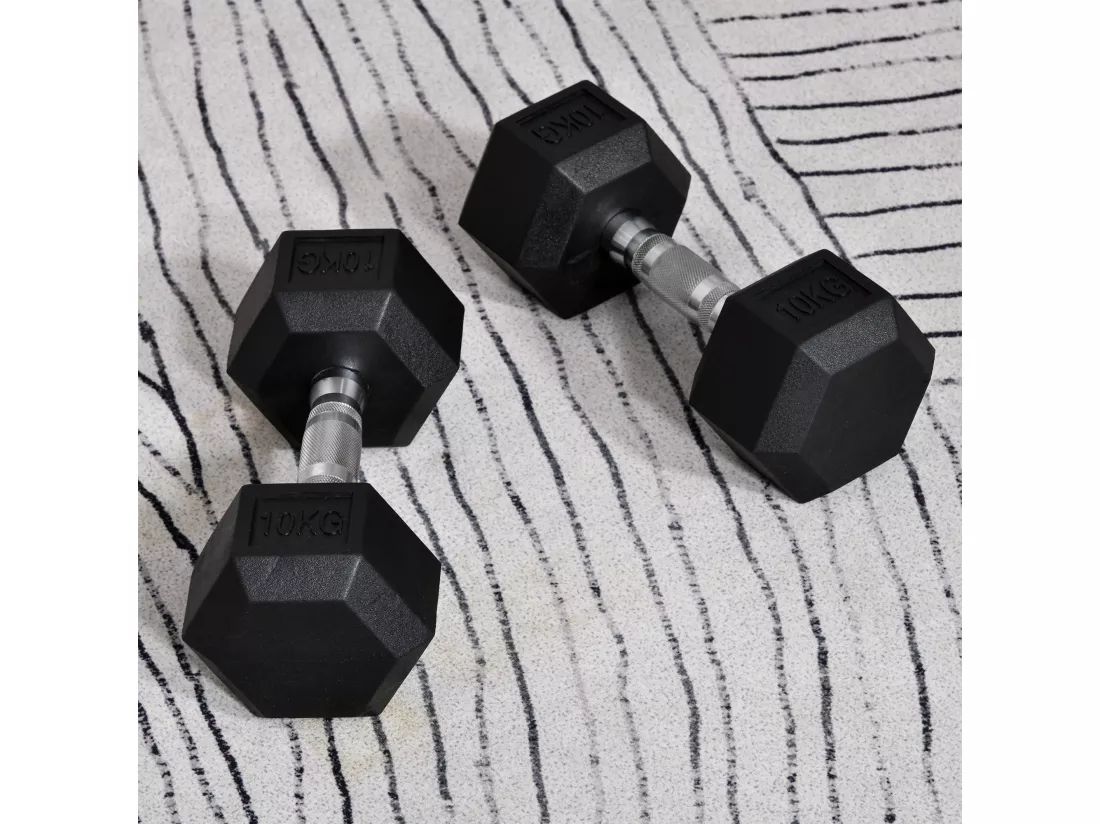 Ensemble d'haltères courtes total 20 Kg - entraînement musculaire & haltérophilie - acier caoutchouc noir