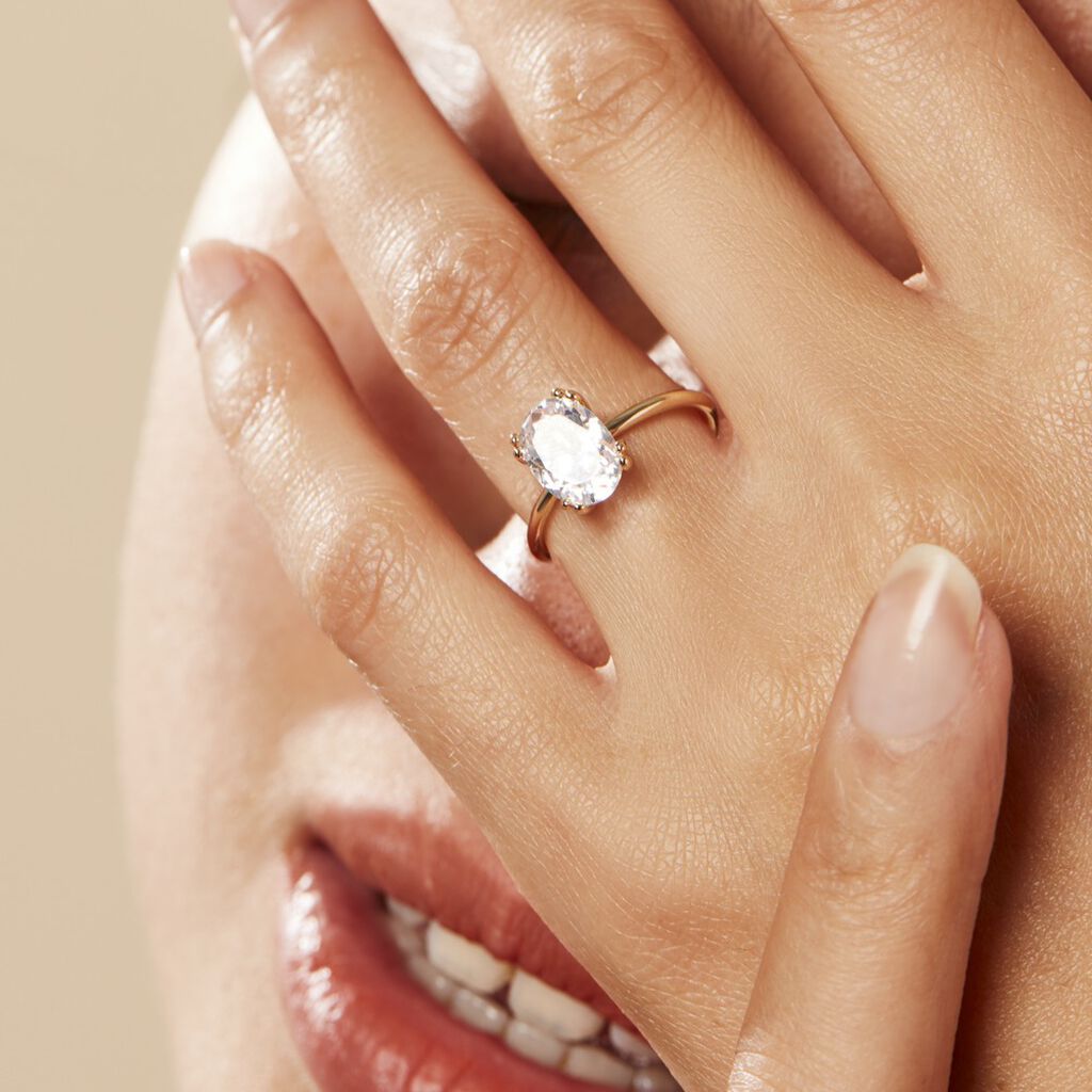 Bague Solitaire Plaqué Or Liber Oxyde De Zirconium