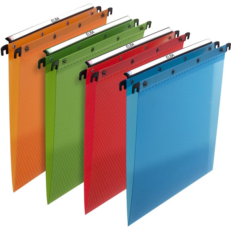 Boite de 10 dossier suspendu tiroir Elba PP design A4 fond v capacité 100 feuilles couverture polypro assortis