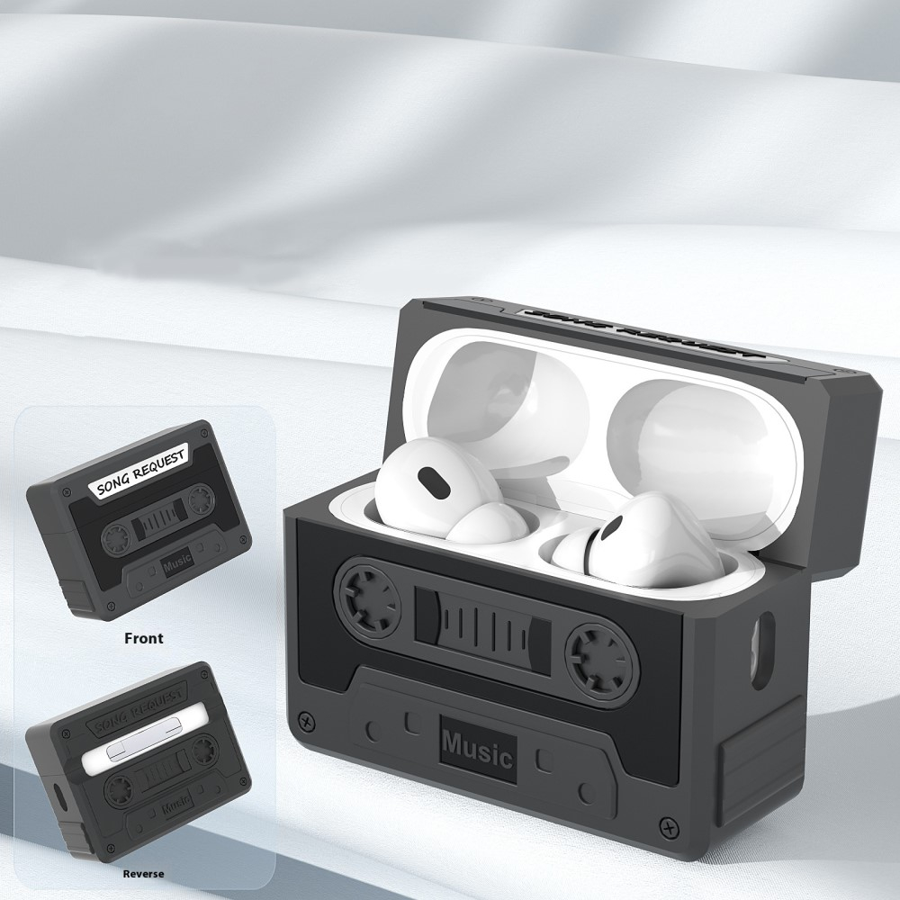 AirPods Pro 2 / AirPods Pro Silikon Schutzhülle Abdeckung mit Handschlaufe Retro Kassette - Blau