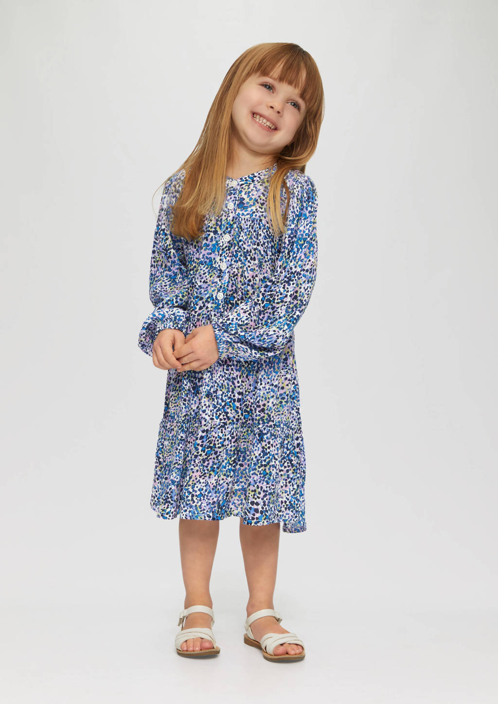 s.Oliver jurk met all over print blauw/roze