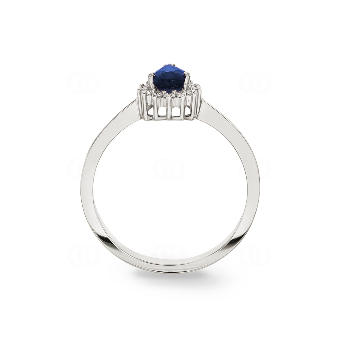 Damenring 750/18 K Weissgold mit Diamanten 0.11 ct H/si & Saphir 0.46 ct