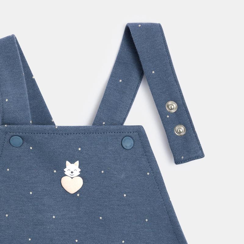 Salopette courte molletonnée à pois bleue bébé fille Bleu